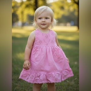 Blueberi Boulevard Toddler Pink Flower Eyelet Sundress 24m